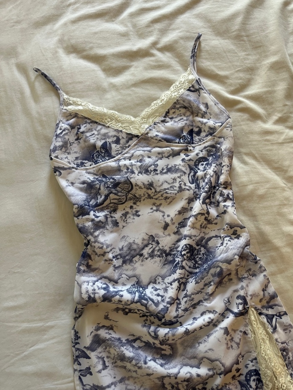 princess polly / motel lace-trim slip dress - white & purple